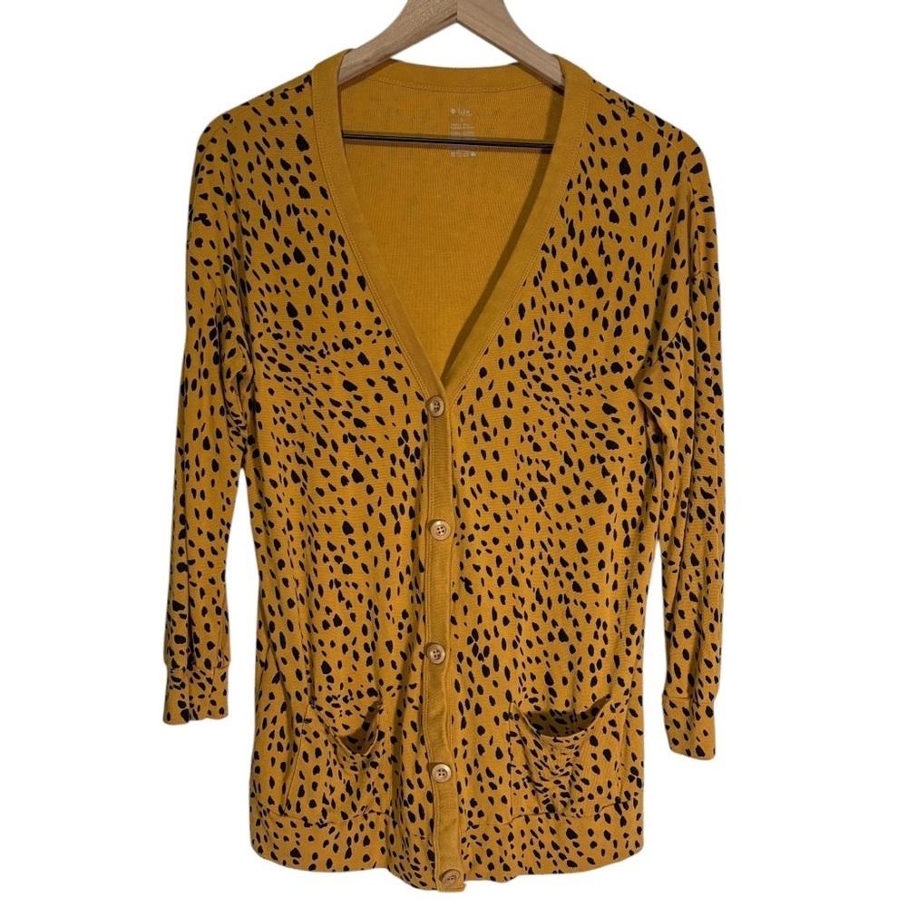 Animal Print Button Up Cardigan Size S Bamboo Rayon Long Sleeves Pockets